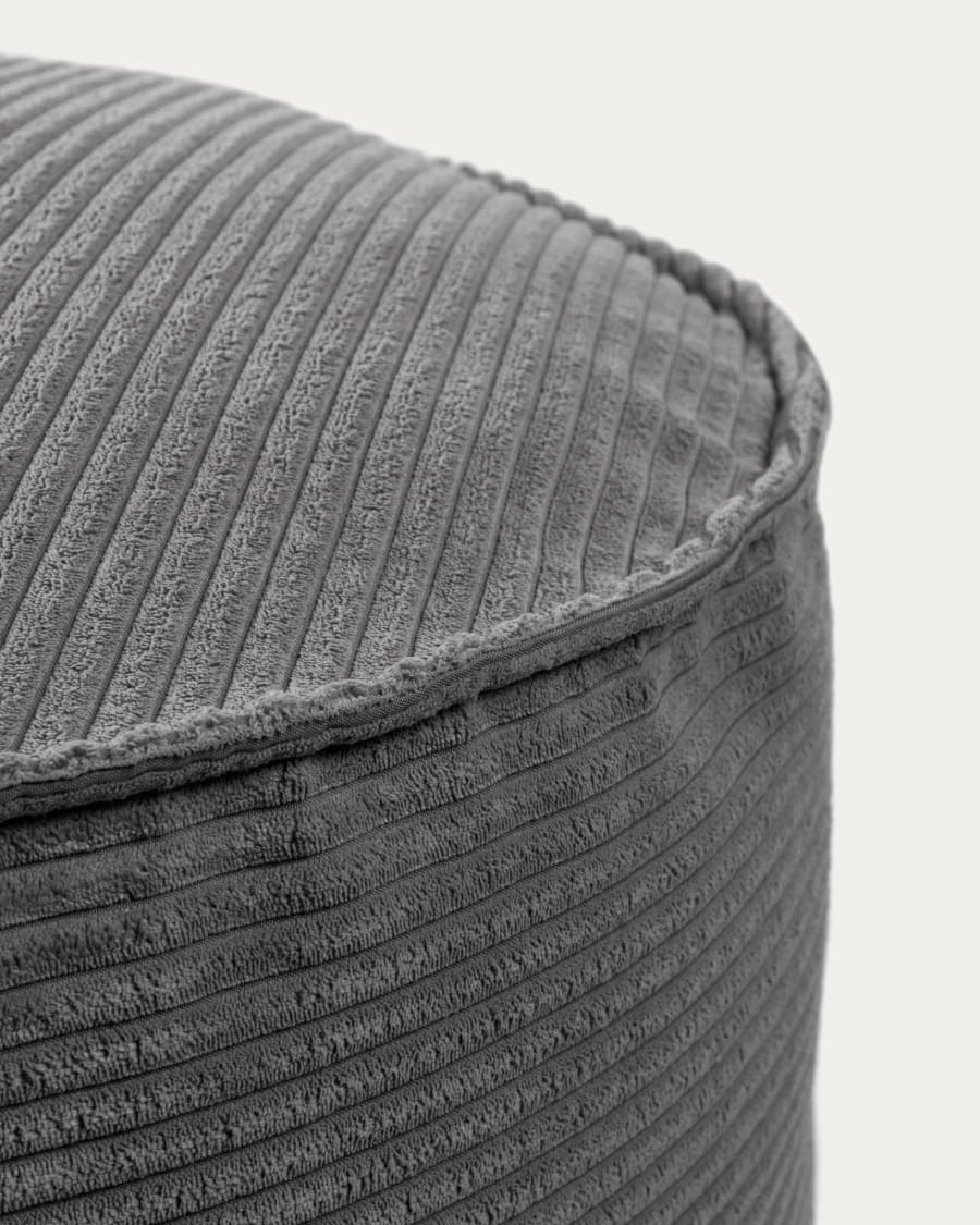 Wilma large pouffe in grey wide seam corduroy, Ø 70 cm