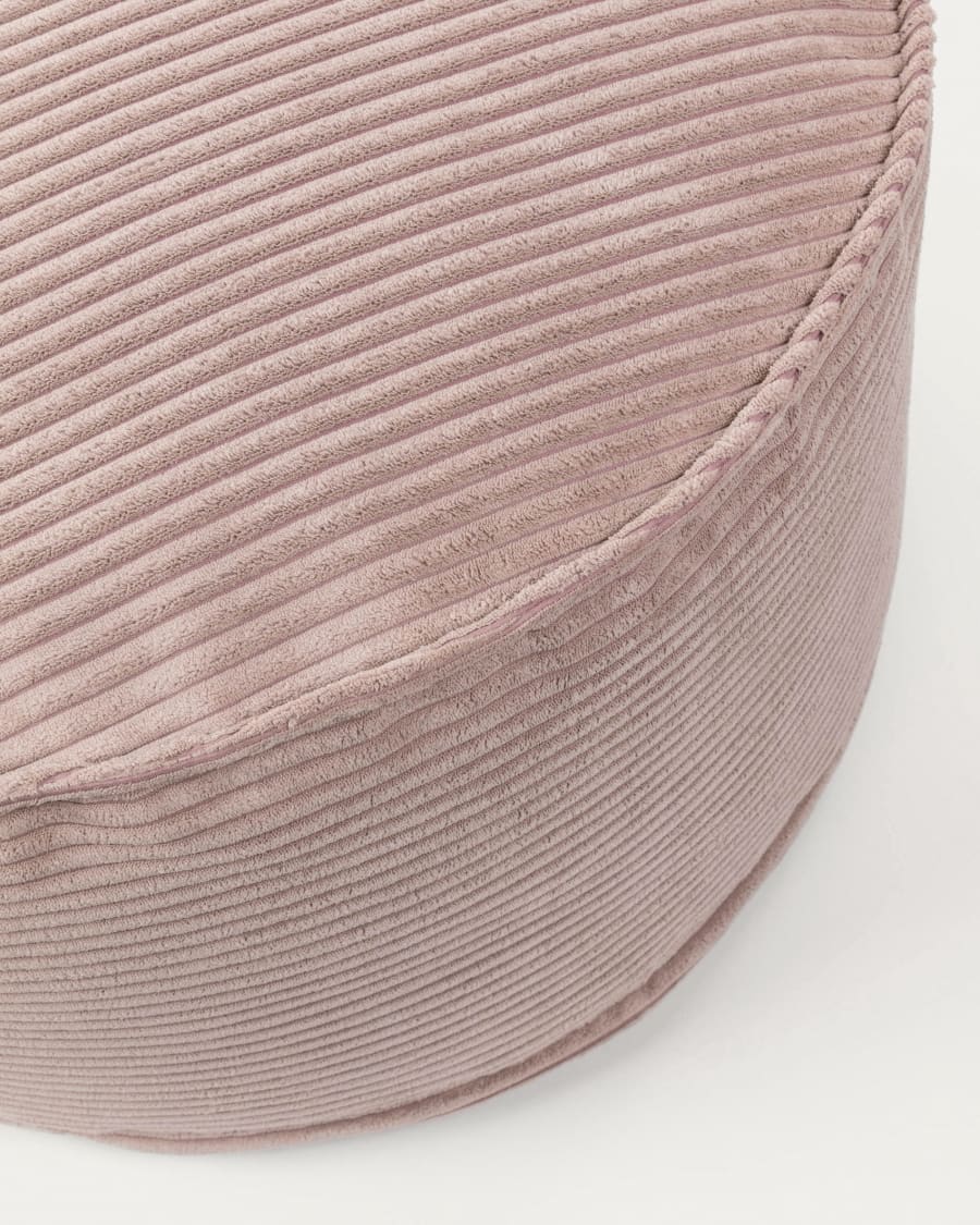 Wilma large pouffe in pink wide seam corduroy, Ø 70 cm