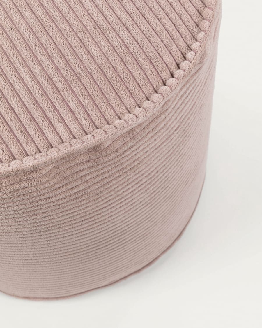 Wilma large pouffe in pink wide seam corduroy, Ø 40 cm