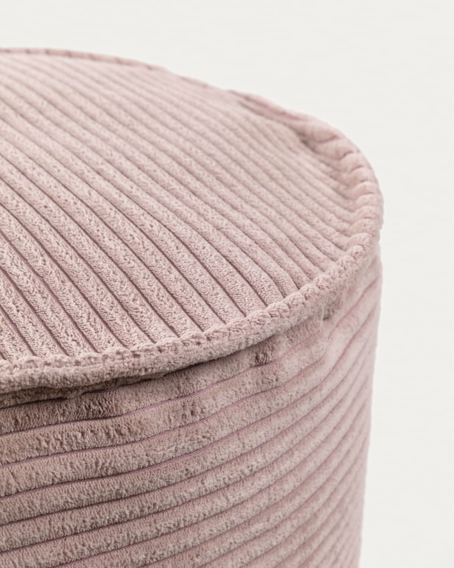 Wilma large pouffe in pink wide seam corduroy, Ø 40 cm