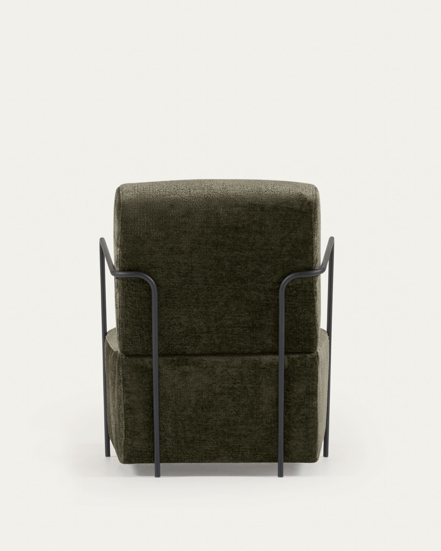 Gamer armchair in green chenille and metal with black finish
