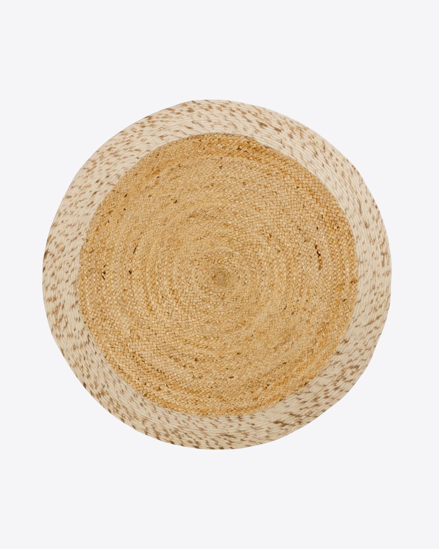 Στρογγυλό χαλί Meray, γιούτα και μαλλί, λευκό, Ø150εκ