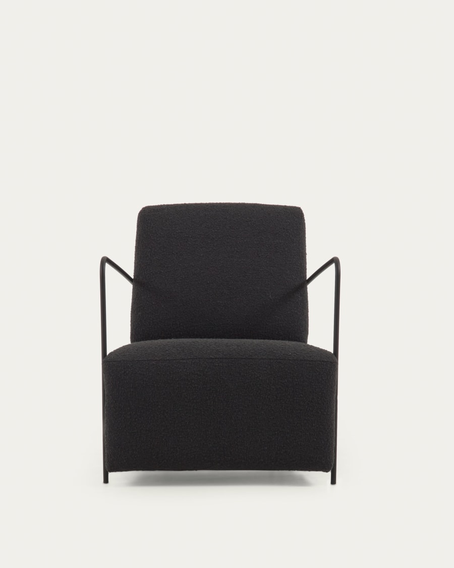 Gamer armchair in black bouclé and metal with black finish