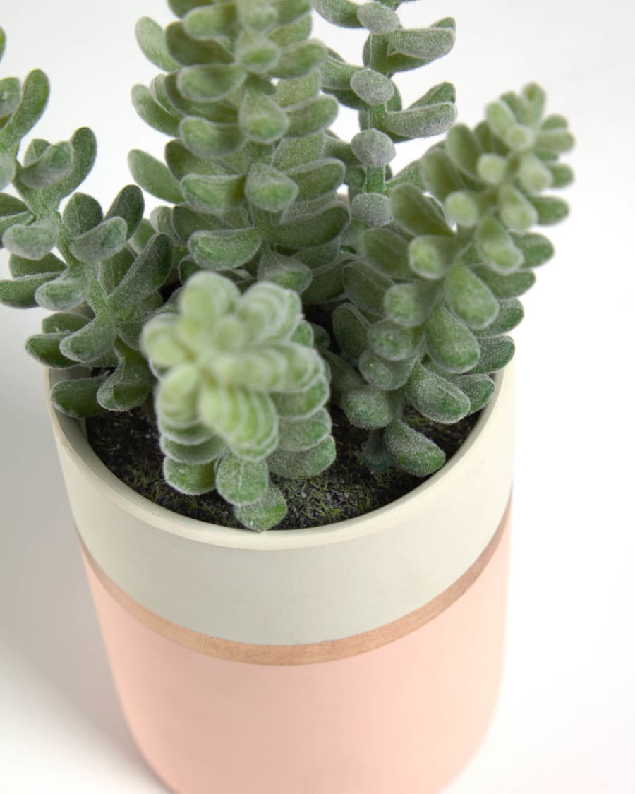 Artificial Sedum lucidum plant in pink ceramic pot
