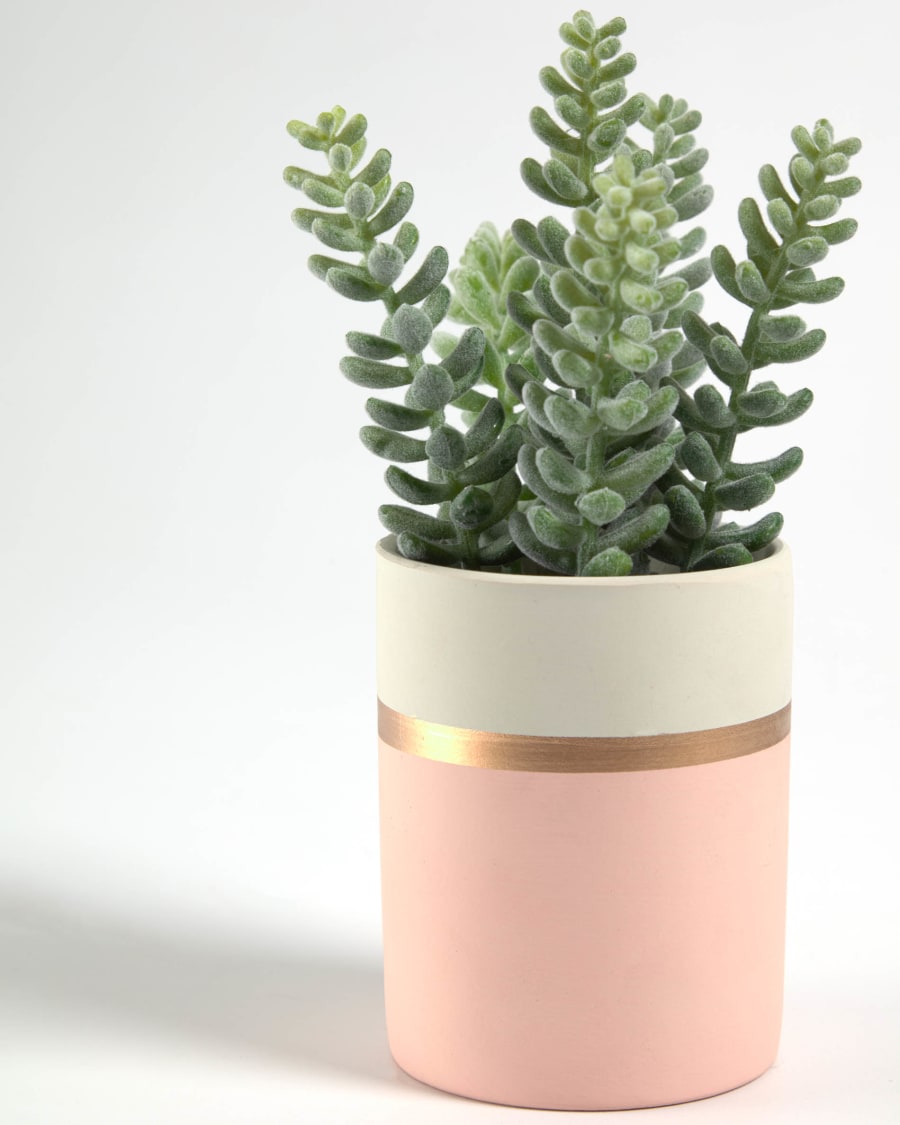 Artificial Sedum lucidum plant in pink ceramic pot