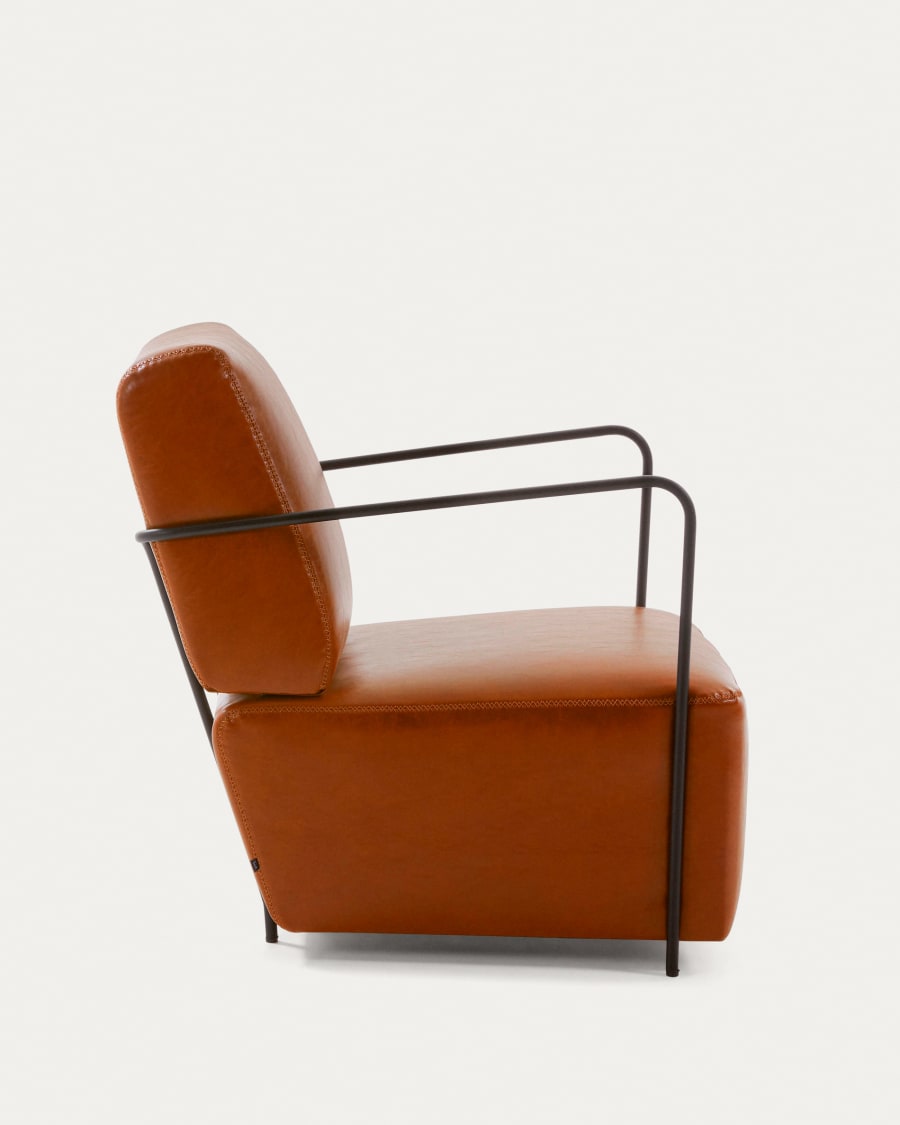 Gamer armchair in brown synthetic leather and metal with black finish