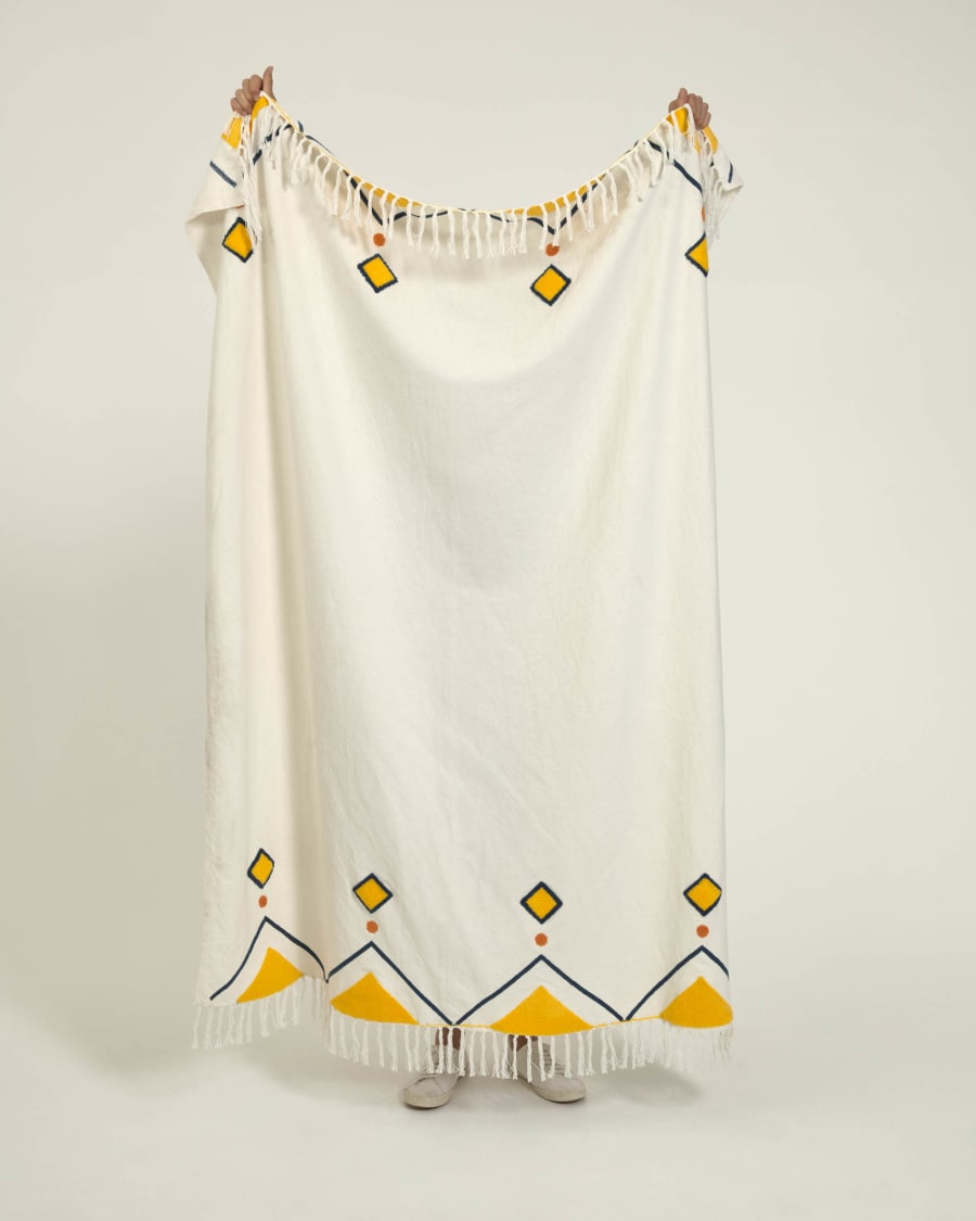 Itri 100% cotton multi-colour rhombus throw white 130 x 170 cm
