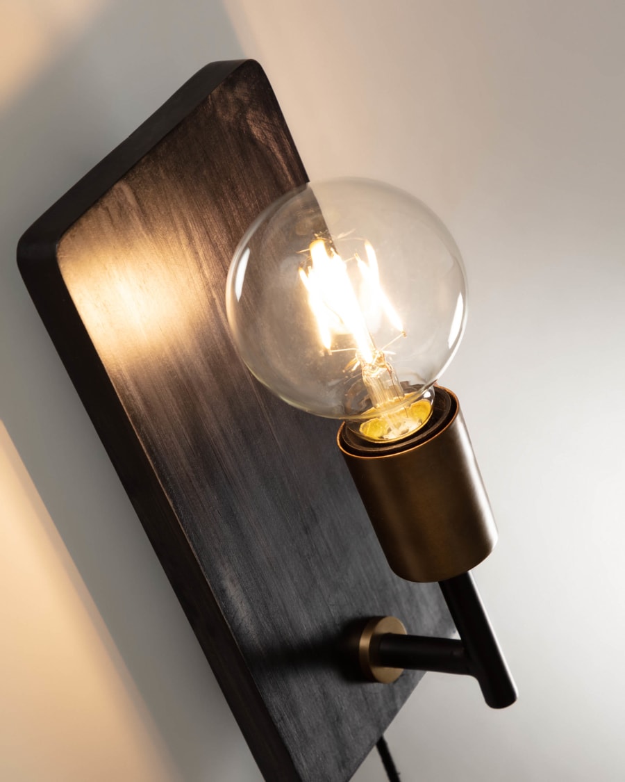 Jayla wall light in wood and black and gold metal