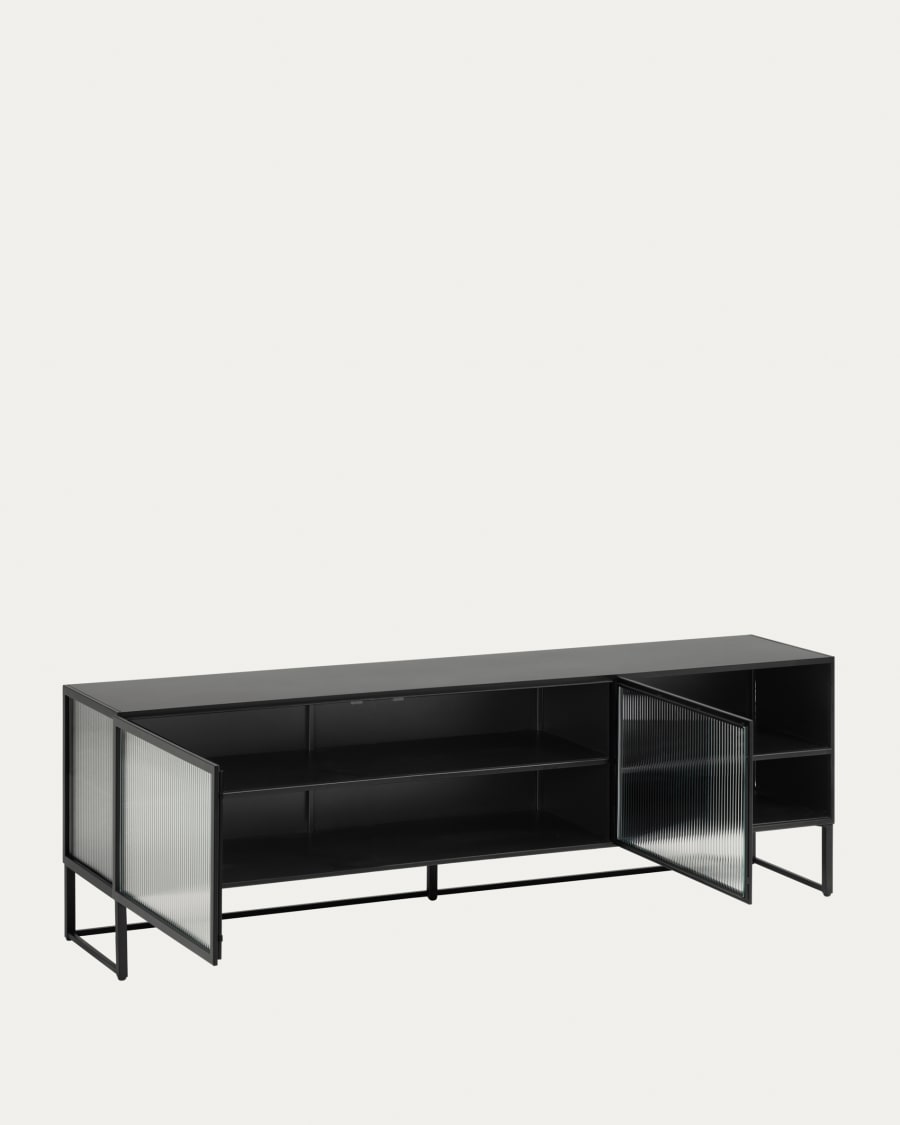 Trixie steel TV stand with 2 doors in a black painted finish 180 x 50 cm Kave Home