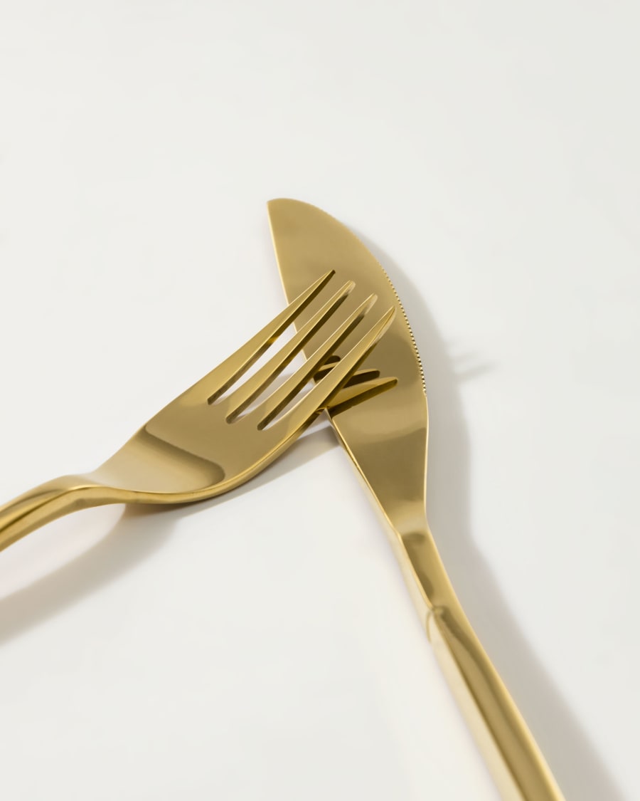 Lite square handle 16-piece golden cutlery set