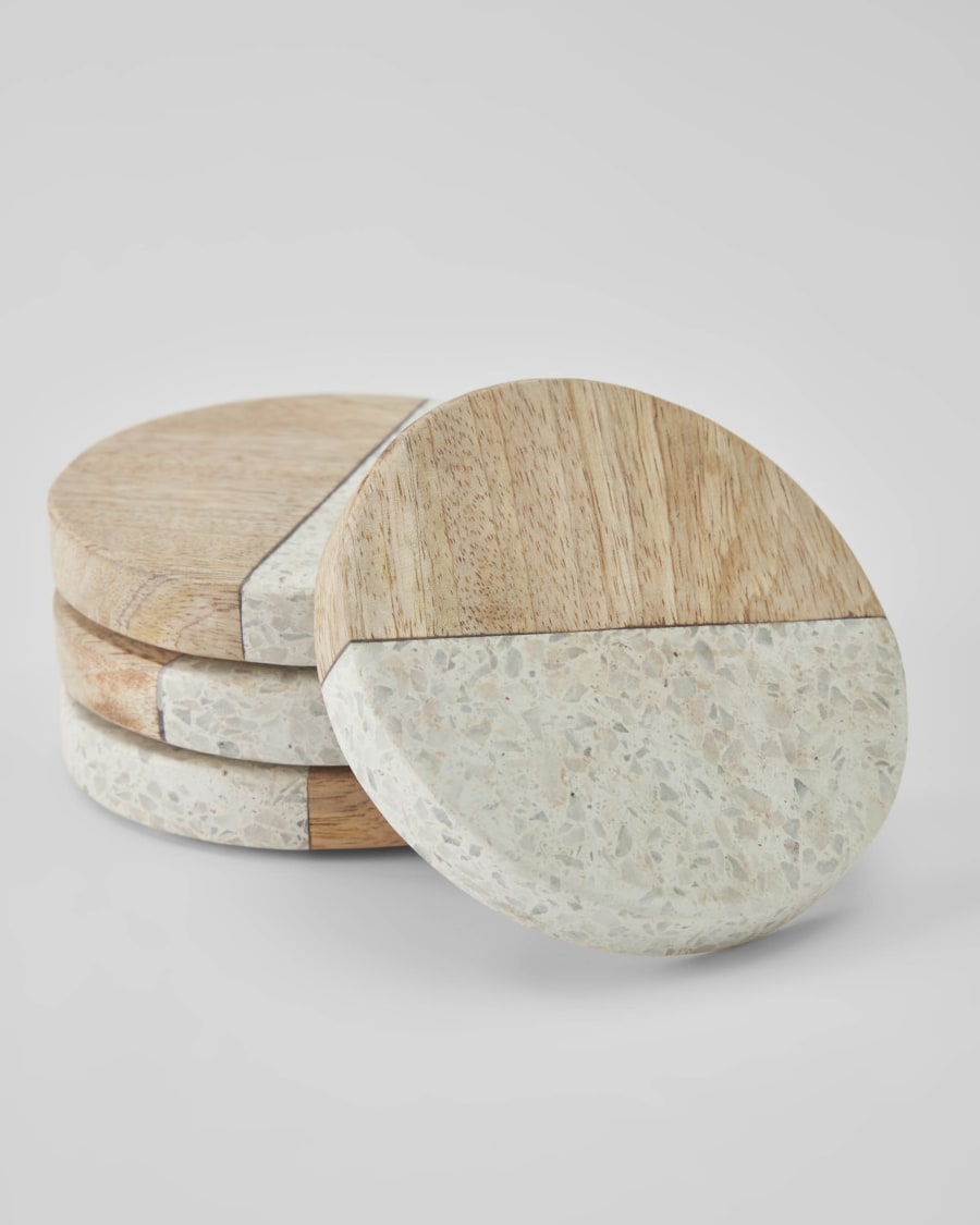 Augustine terrazzo and wood set of 4 coasters