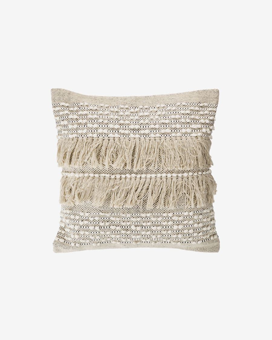 Malvina 100% cotton cushion cover with beige fringe 45 x 45 cm