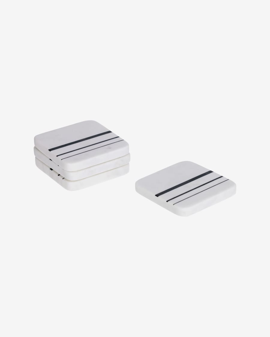 Tahina set of 4 coasters in white marble with black stripes