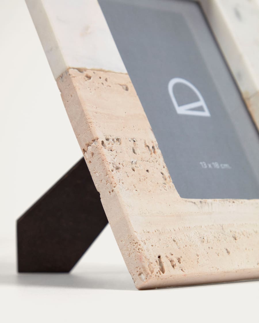 Uria photo frame in white marble and beige stone 23 x 18 cm