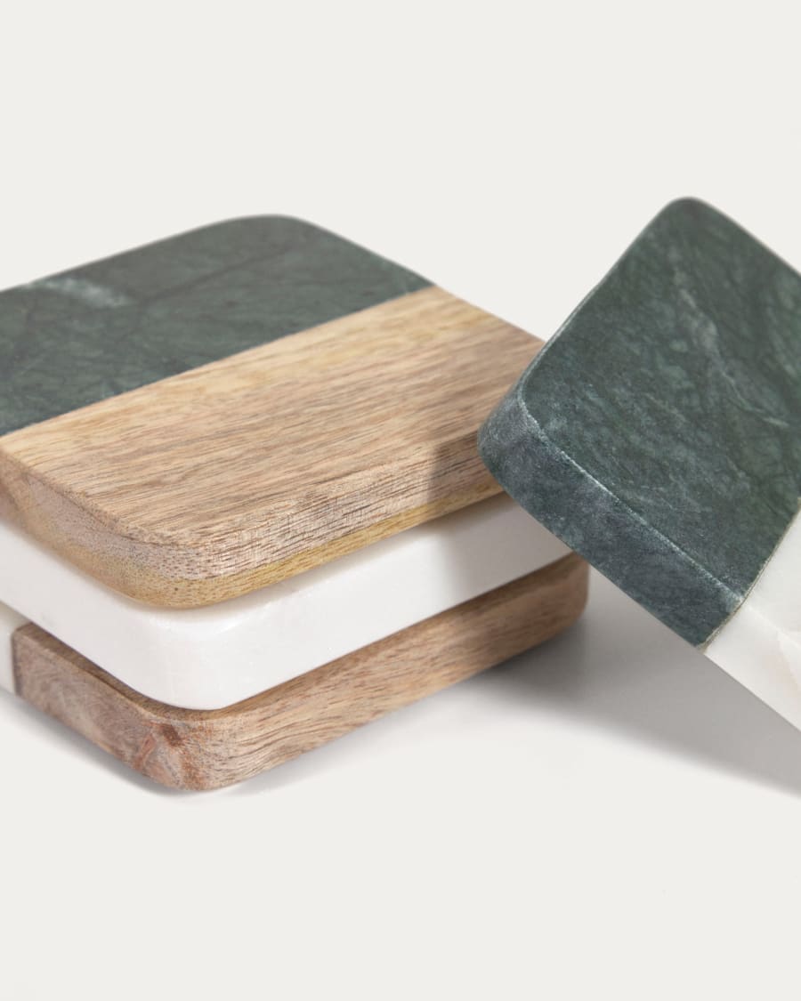 Wilmina set of 4 coasters in green stone and wood