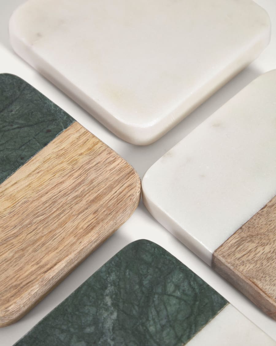 Wilmina set of 4 coasters in green stone and wood