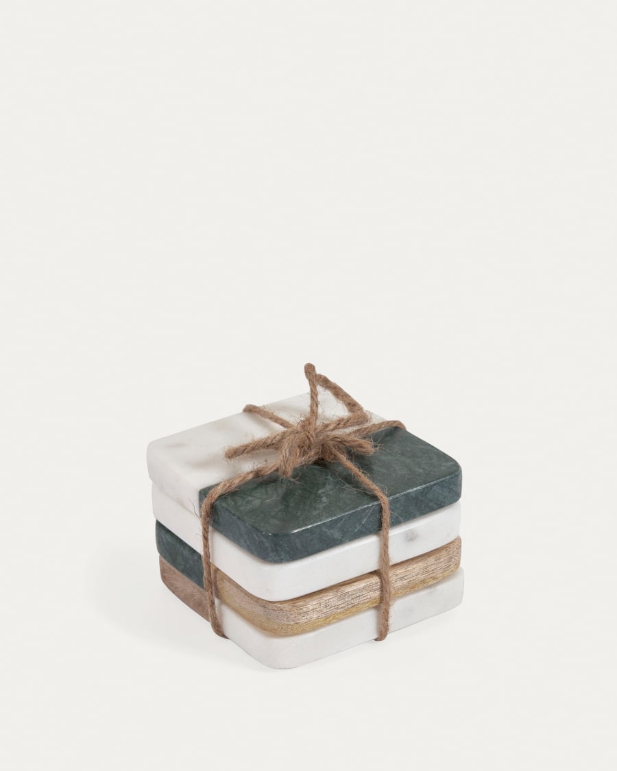 Wilmina set of 4 coasters in green stone and wood