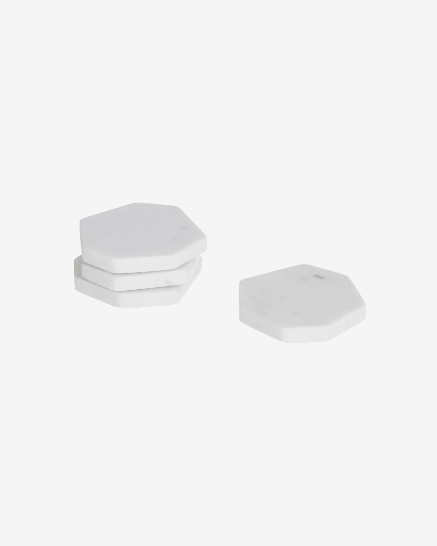 Claria set of 4 heptagonal coasters in white marble