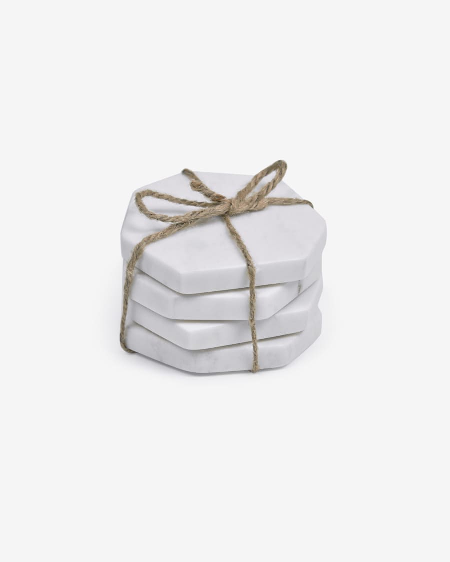 Claria set of 4 heptagonal coasters in white marble