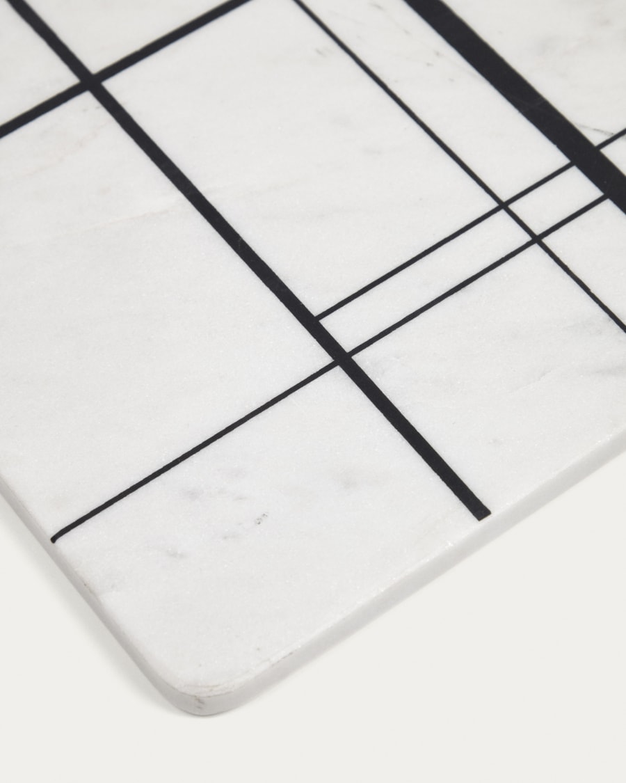 Tahina serving board in white marble with black stripes