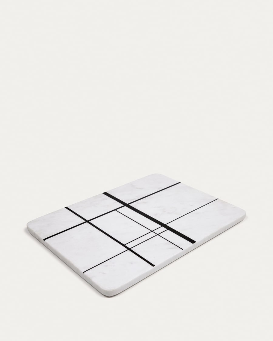 Tahina serving board in white marble with black stripes