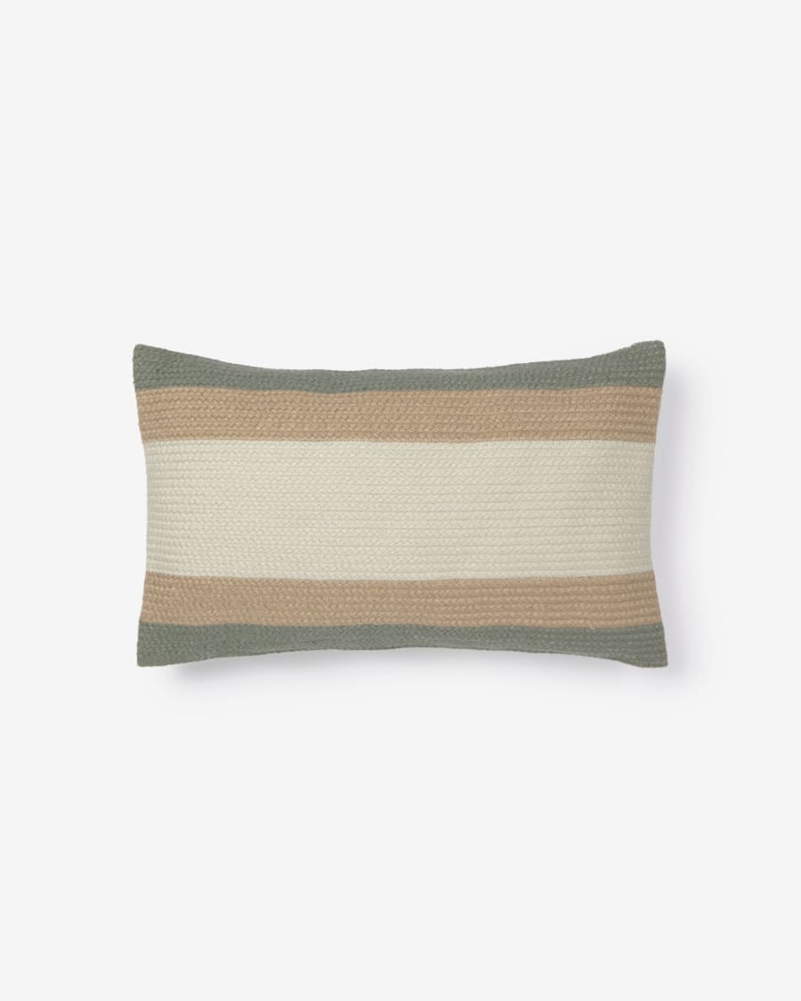 Leeith cushion cover 100% PET in green and beige stripes 30 x 50 cm