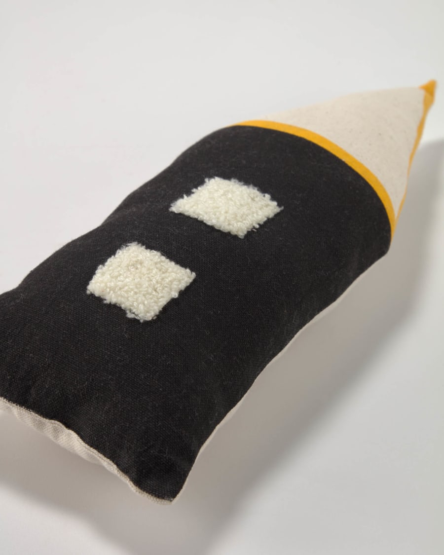 Nisi 100% organic cotton (GOTS) home shaped cushion in black and beige 35 x 13 cm