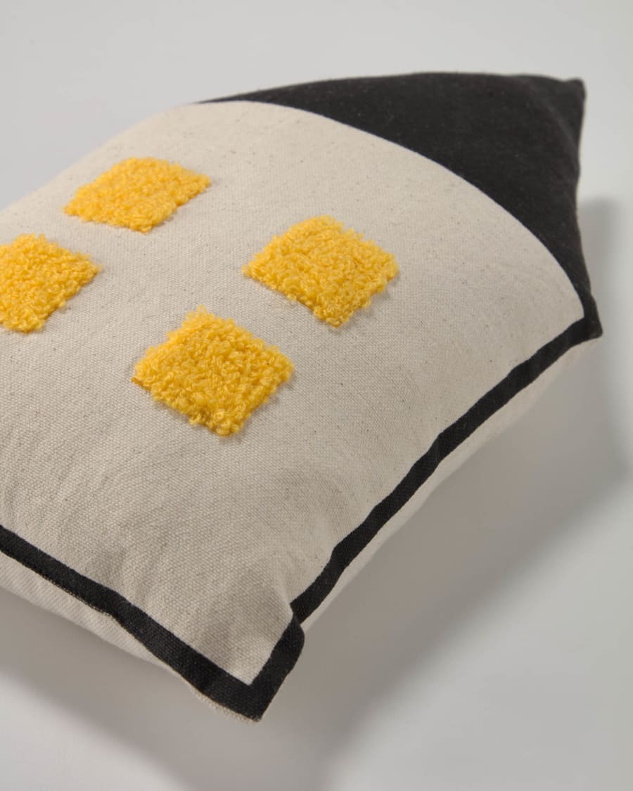 Nisi 100% organic cotton (GOTS) home shaped cushion in black and beige 35 x 20 cm