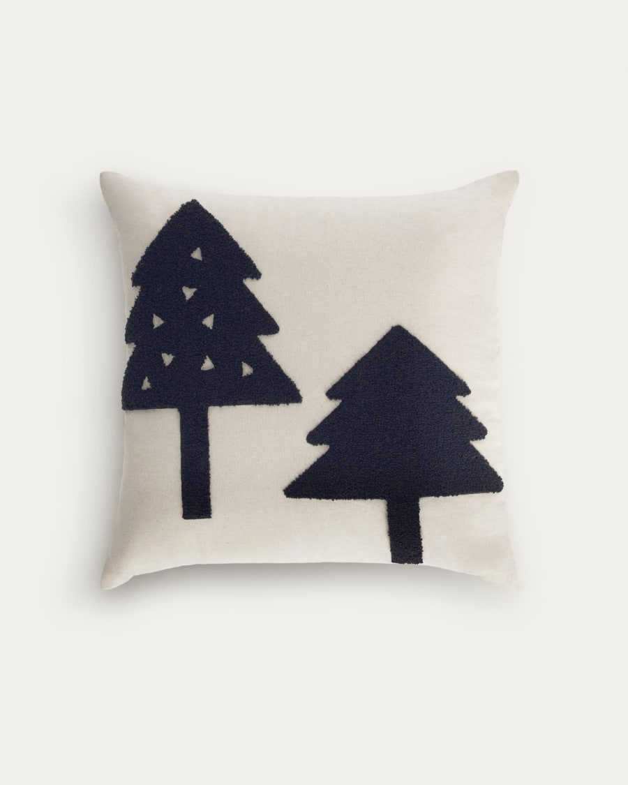 Saori 100% organic cotton (GOTS) big trees cushion cover in black 45 x 45 cm