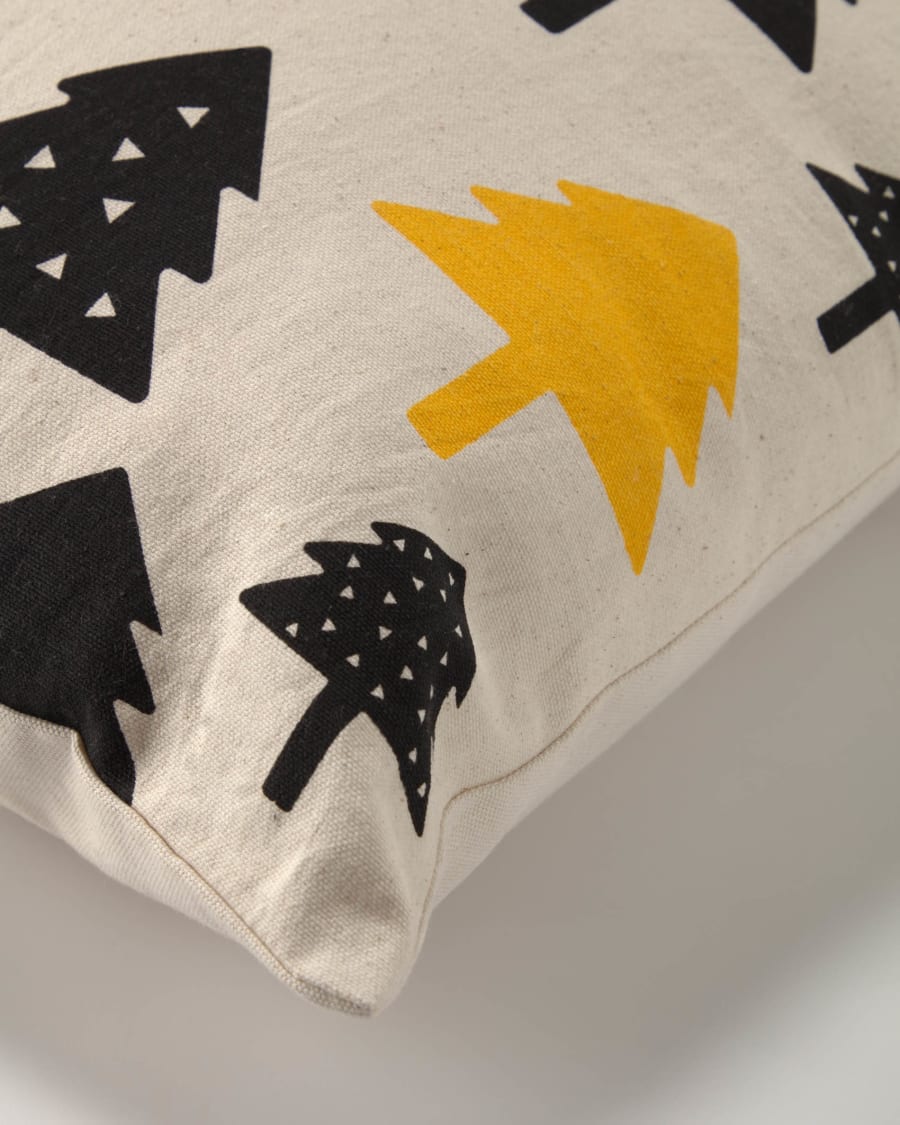 Saori 100% organic cotton (GOTS) small trees cushion cover in black 45 x 45 cm