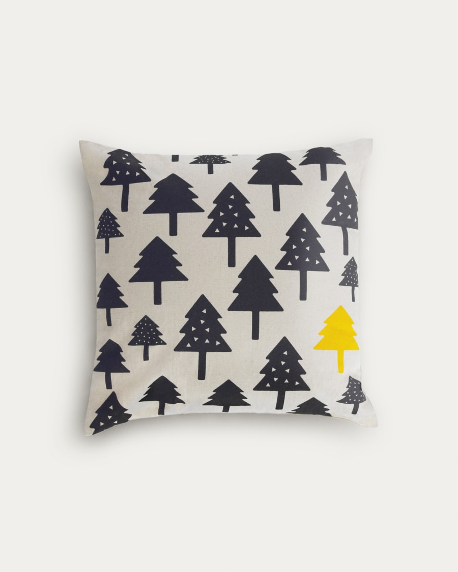 Saori 100% organic cotton (GOTS) small trees cushion cover in black 45 x 45 cm