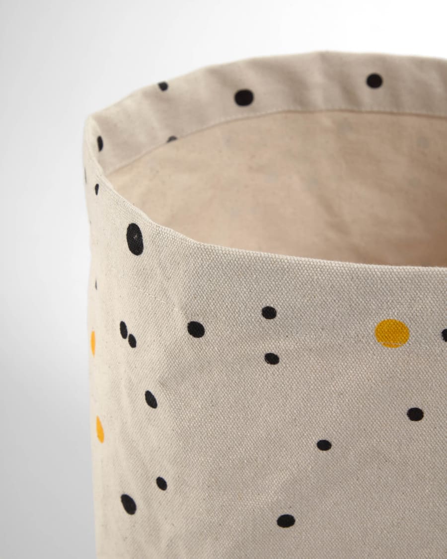 Xiel 100% organic cotton (GOTS) basket with black and yellow polka dots