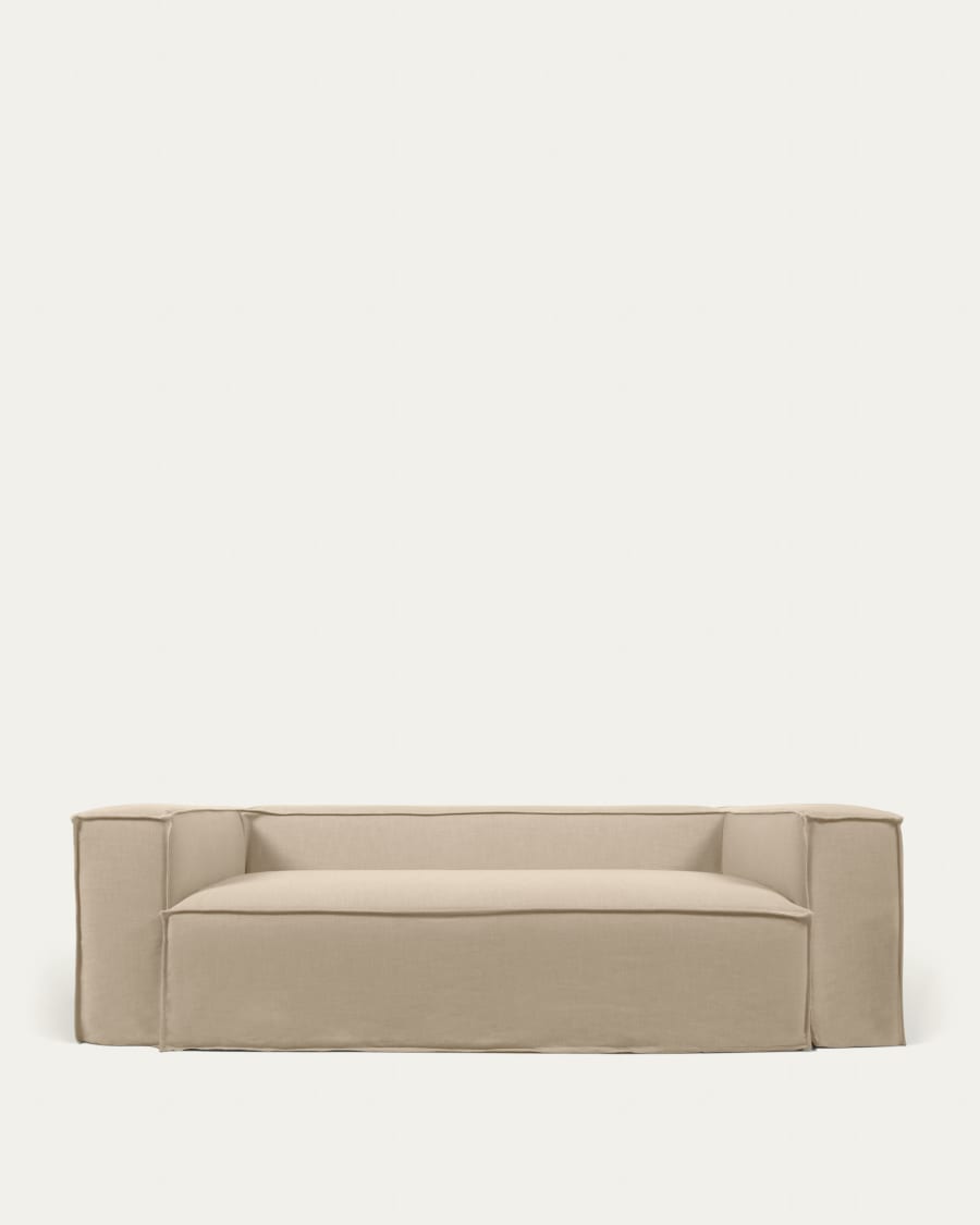 Blok 3 seater sofa with removable covers in beige linen, 240 cm