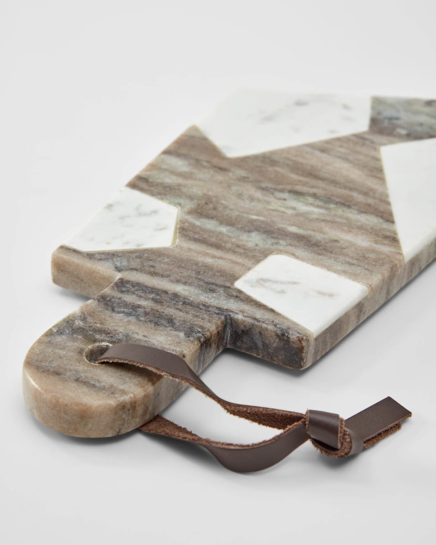 Vanina triangular serving board in brown and white marble