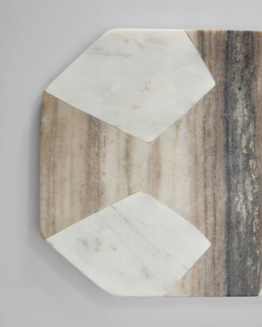 Vanina round serving board in grey and white marble