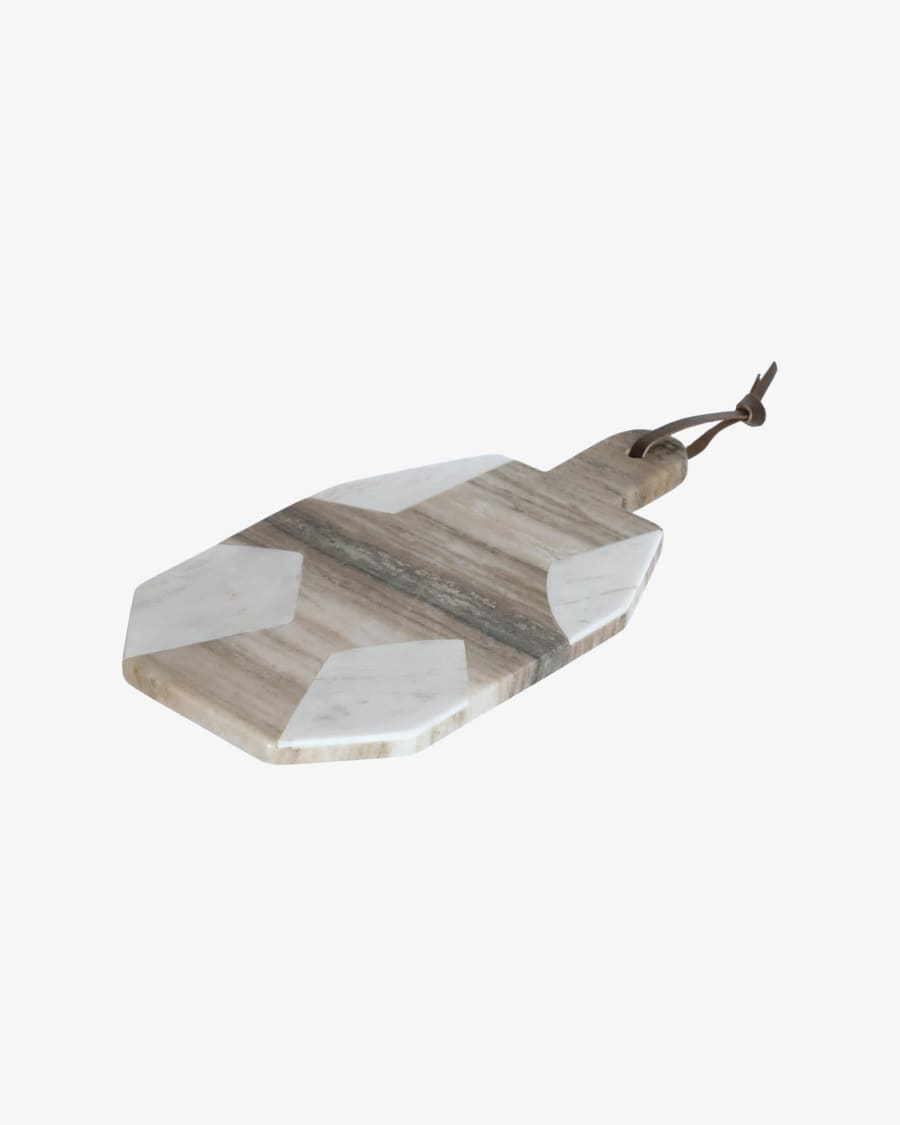 Vanina round serving board in grey and white marble