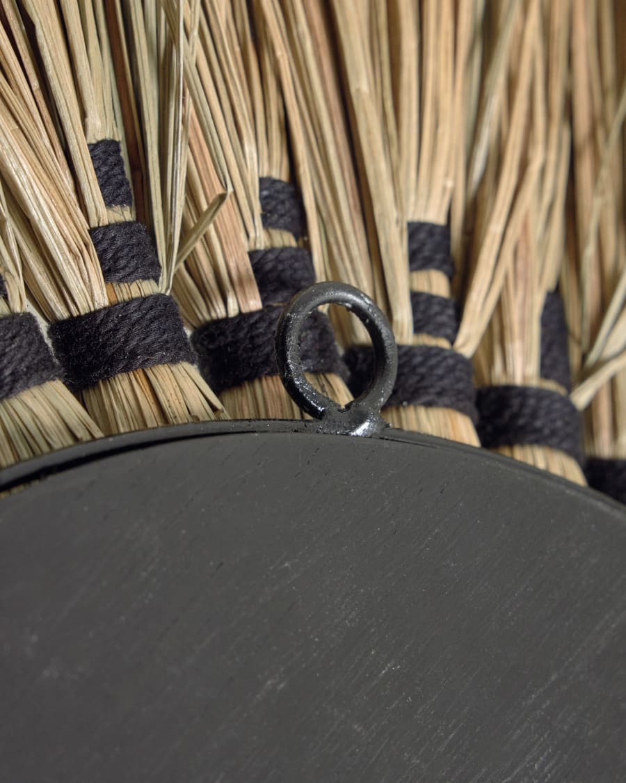 Akila round mirror made from beige natural fibres and black cotton cord, 60 cm