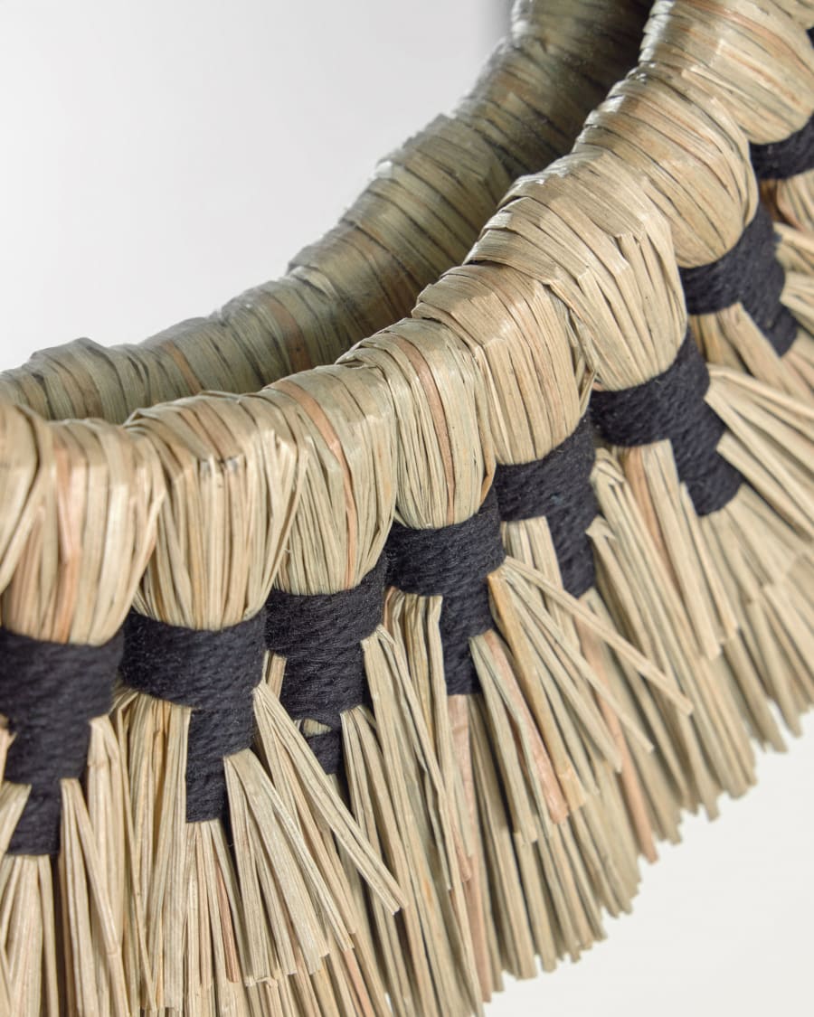Akila round mirror made from green natural fibres and black cotton cord, 40 cm