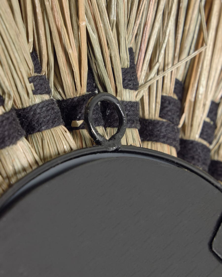 Akila round mirror made from green natural fibres and black cotton cord, 40 cm