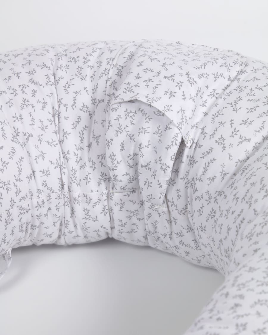 Yamile nursing pillow 100% organic cotton (GOTS) in white with grey leaves