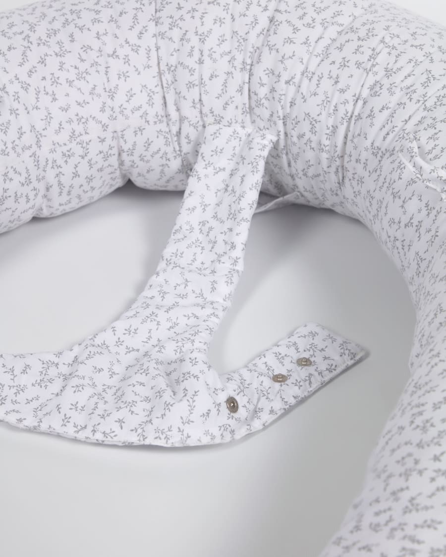 Yamile nursing pillow 100% organic cotton (GOTS) in white with grey leaves