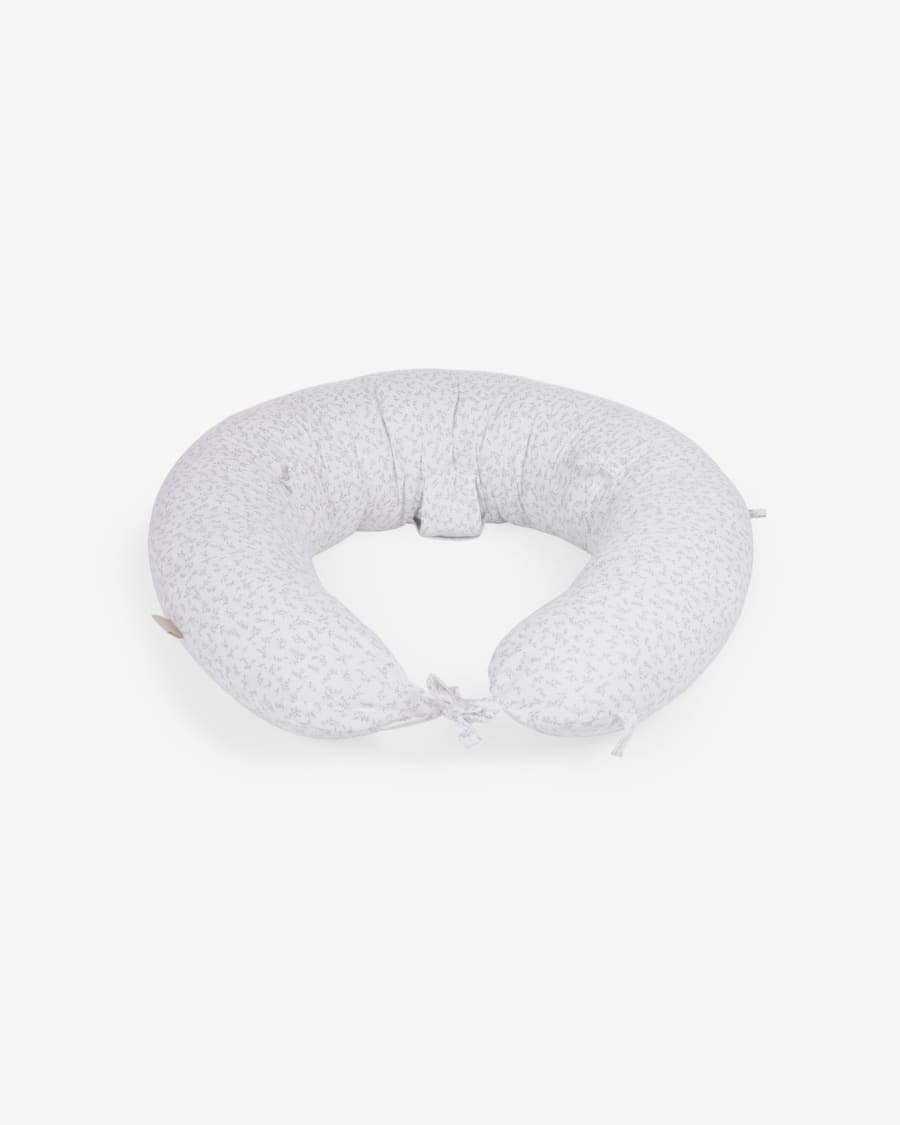 Yamile nursing pillow 100% organic cotton (GOTS) in white with grey leaves