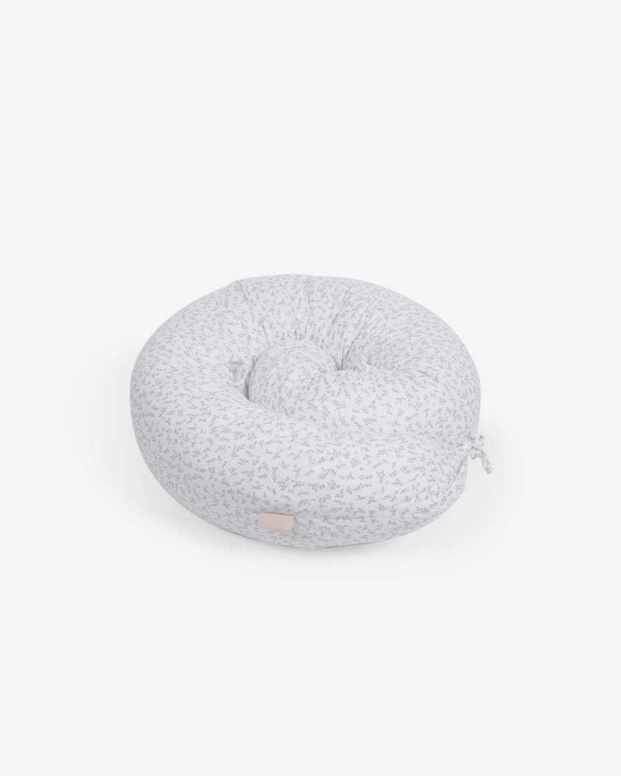Yamile nursing pillow 100% organic cotton (GOTS) in white with grey leaves