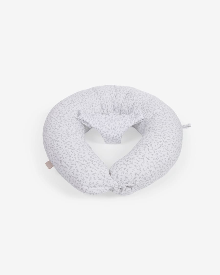 Yamile nursing pillow 100% organic cotton (GOTS) in white with grey leaves
