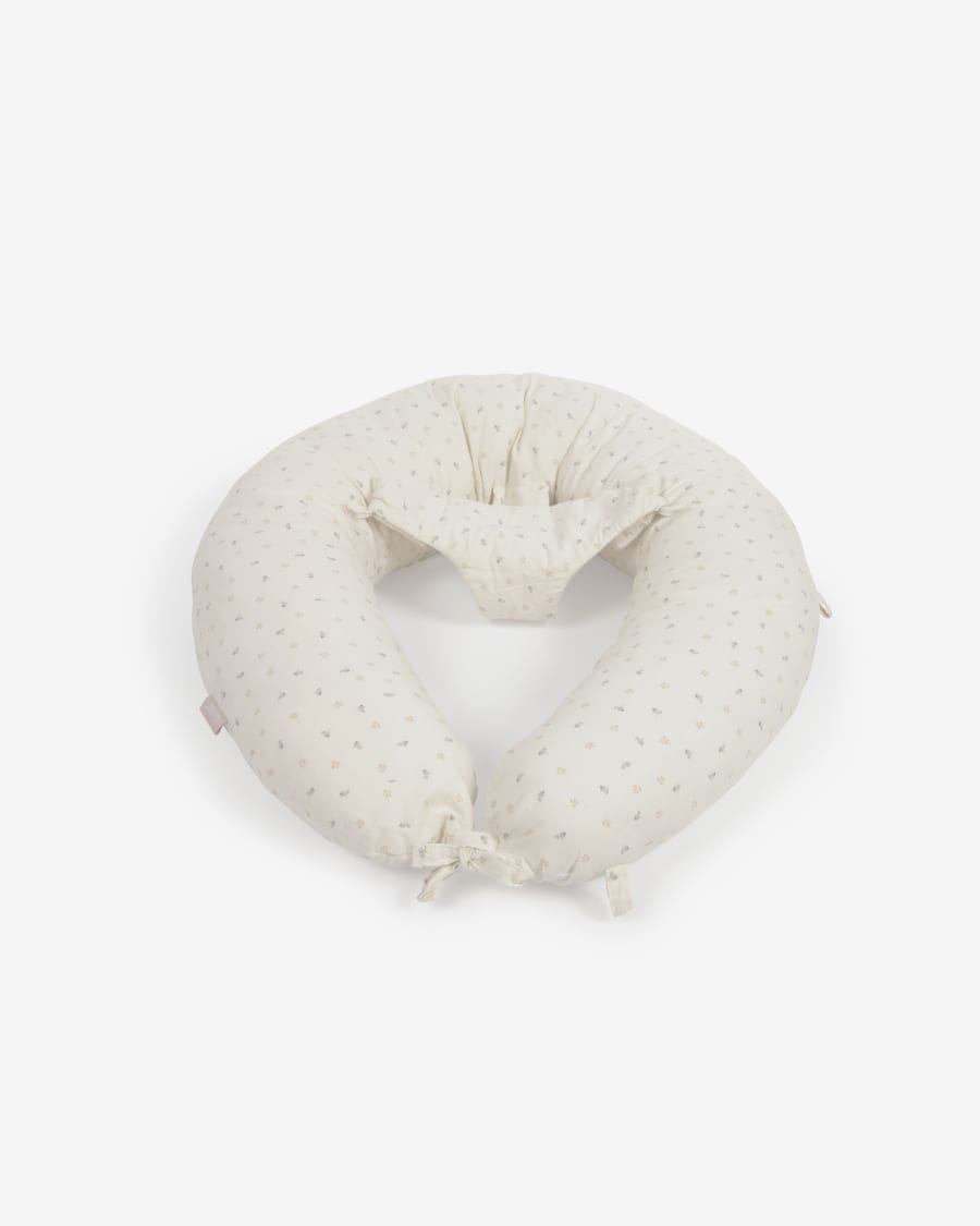 Yamile nursing pillow 100% organic cotton (GOTS) in beige with multicoloured leaves