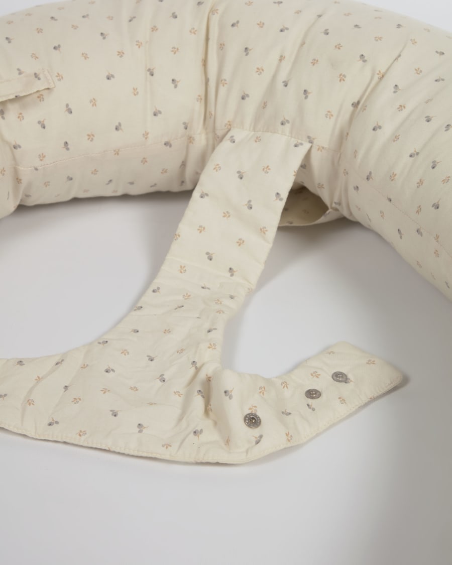 Yamile nursing pillow 100% organic cotton (GOTS) in beige with multicoloured leaves