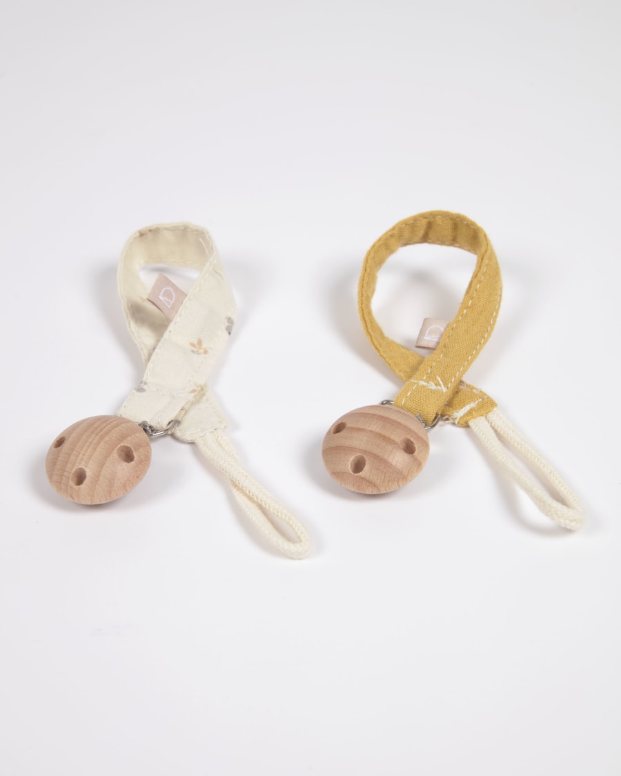 Yamile set of 2 dummy chains organic cotton GOTS in mustard and beige multicoloured leaves