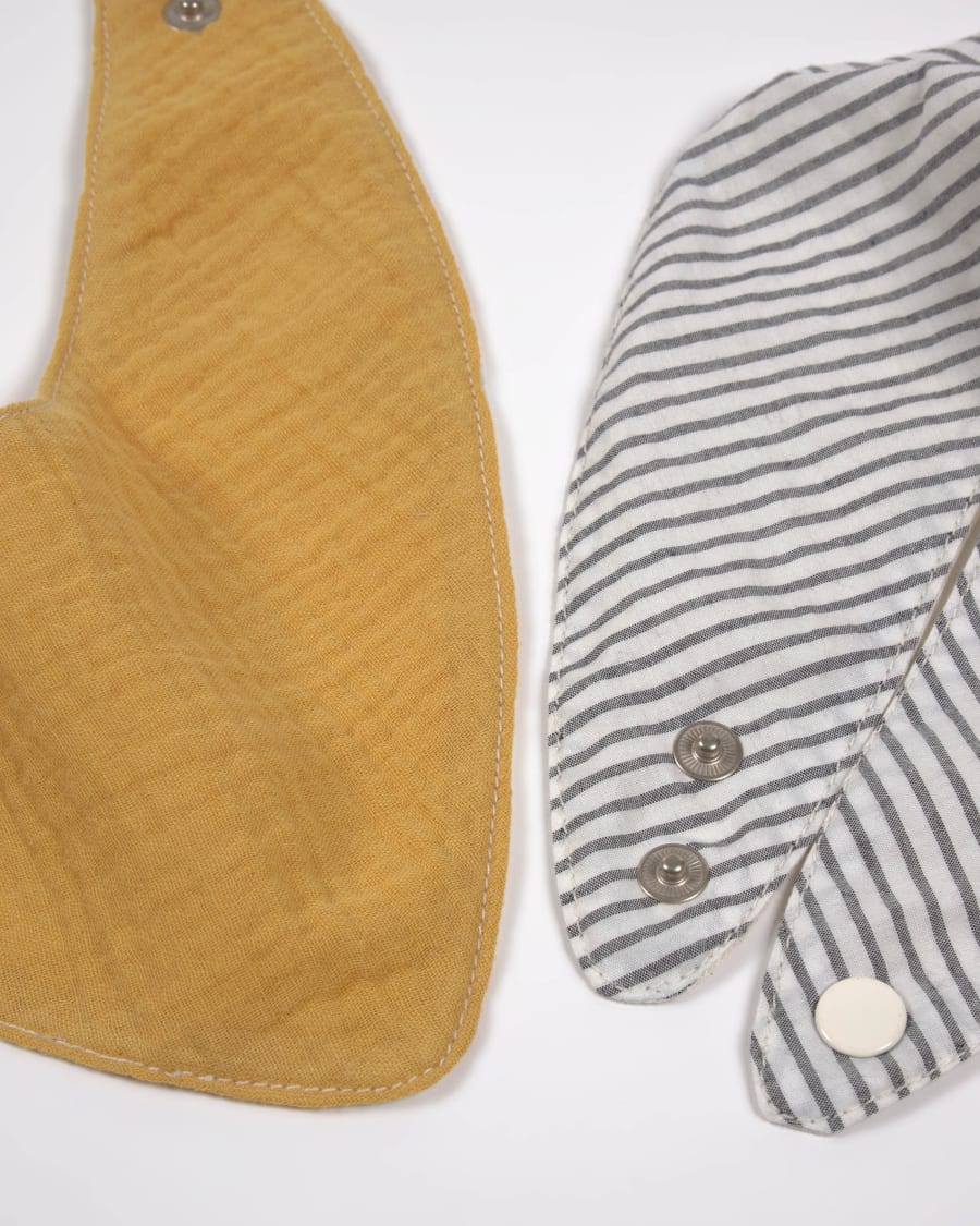 Σετ 2 μπαντάνες Manon, 100% οργανικό βαμβάκι (GOTS), μουσταρδί-κίτρινο και γκρι ριγέ