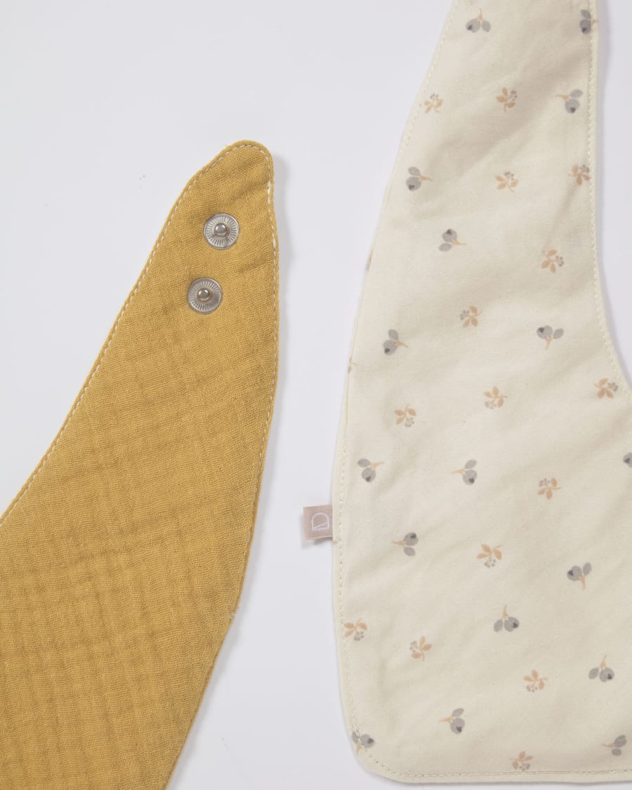 Yamile set of 2 bandanas organic cotton (GOTS) mustard and beige with multicoloured leaves