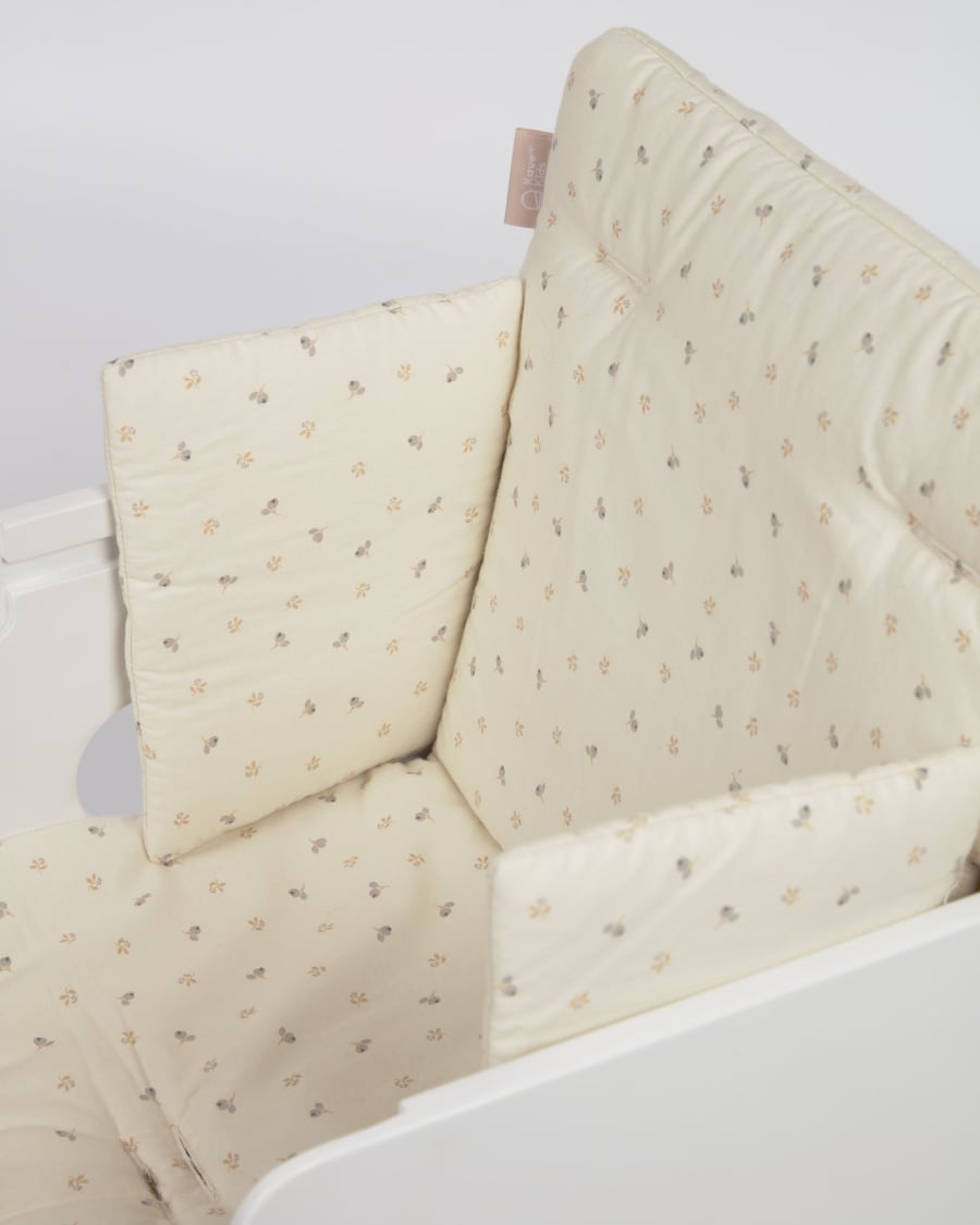 Yamile highchair cushion 100% organic cotton (GOTS) in beige with multicoloured leaves